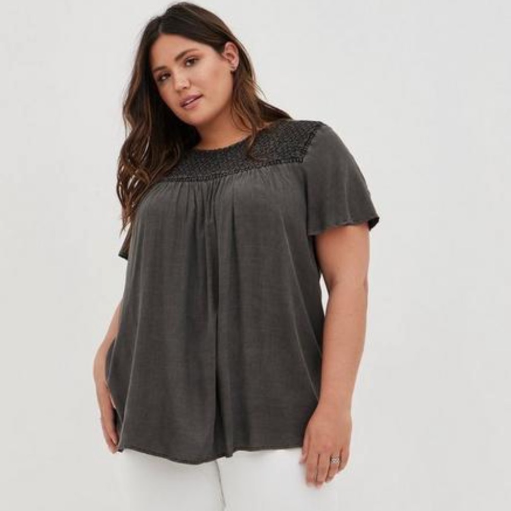 Torrid Challis Smocked Detail Flutter Sleeve Top